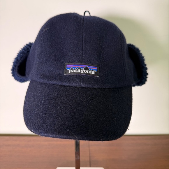Patagonia Trapper Recycled Wool Ear Flap Baseball Winter Sherpa Tie Cap Navy L - Picture 4 of 9